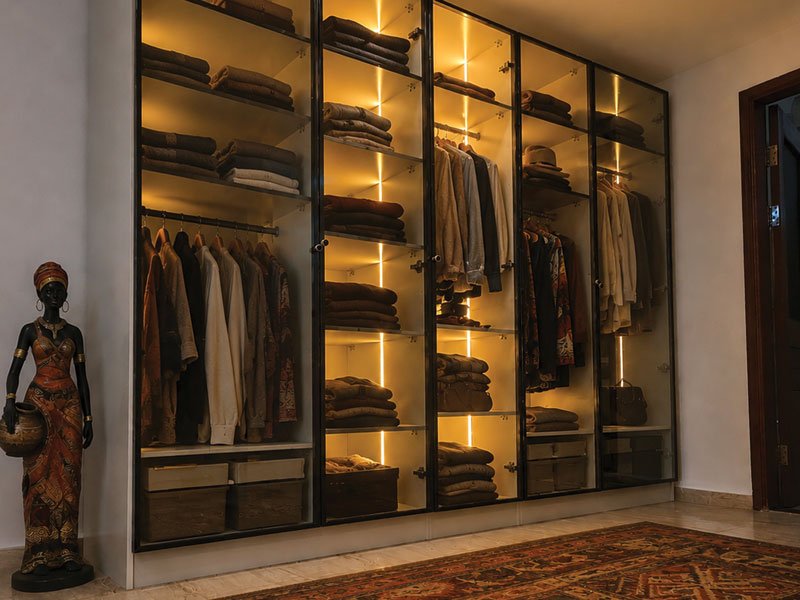 Modern Glass Door Wardrobe with LED Lighting | StarDecor Tanzania